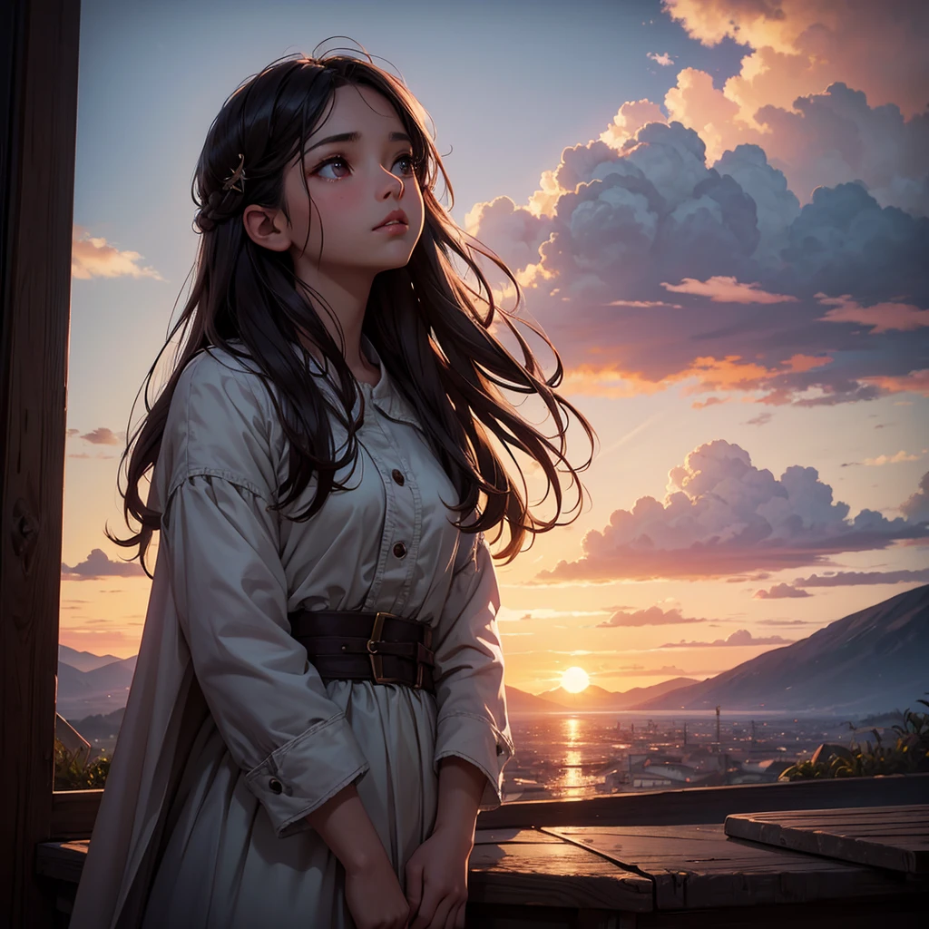 Change background into sunset classic 7 years old girl realistic