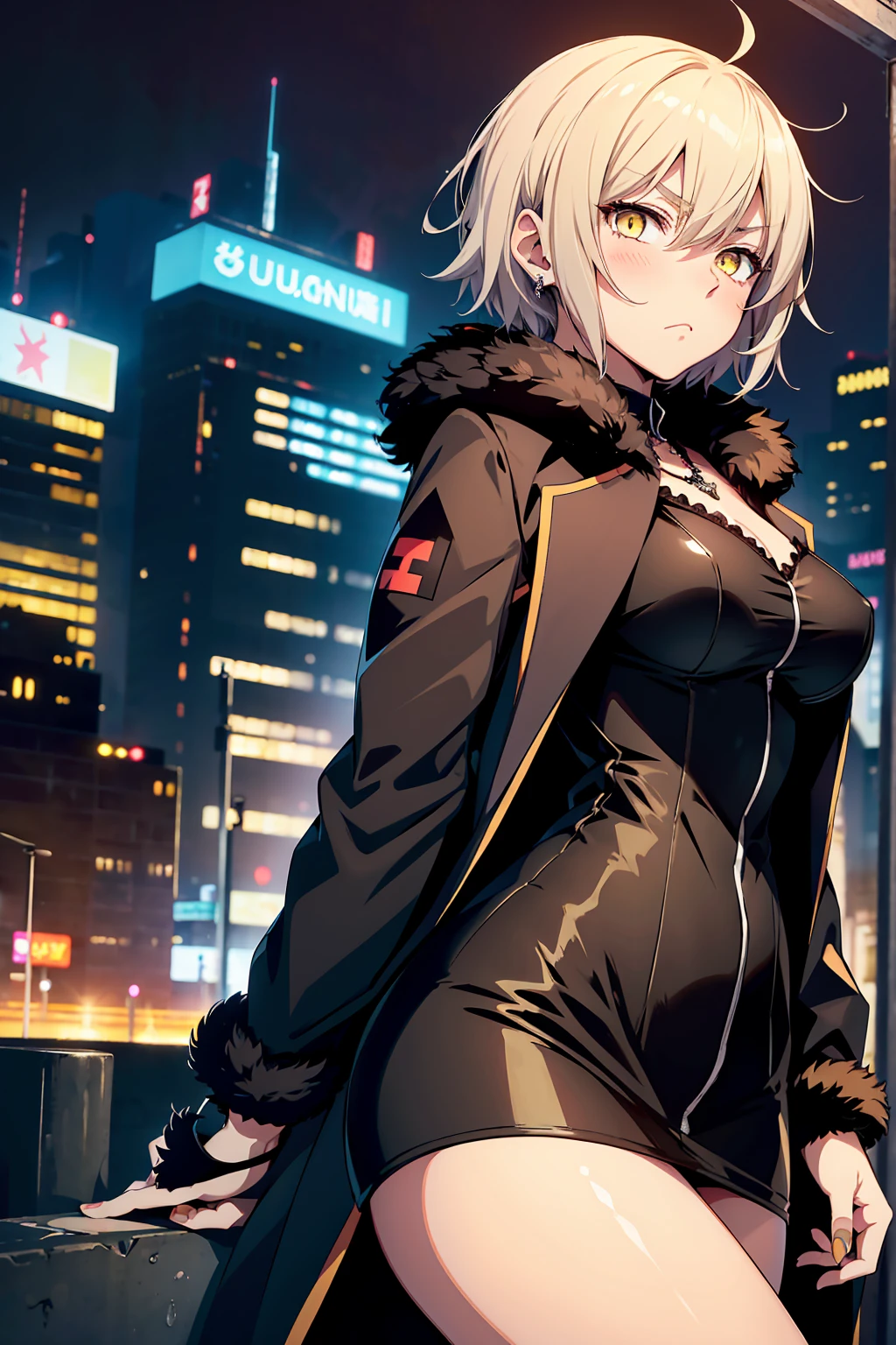 masterpiece,Highest quality,High resolution,Detailed Background,One Girl,Yellow Eyes　short hair　(Modern Cross, Shinjuku),Slight frown,blush,Show Viewer,