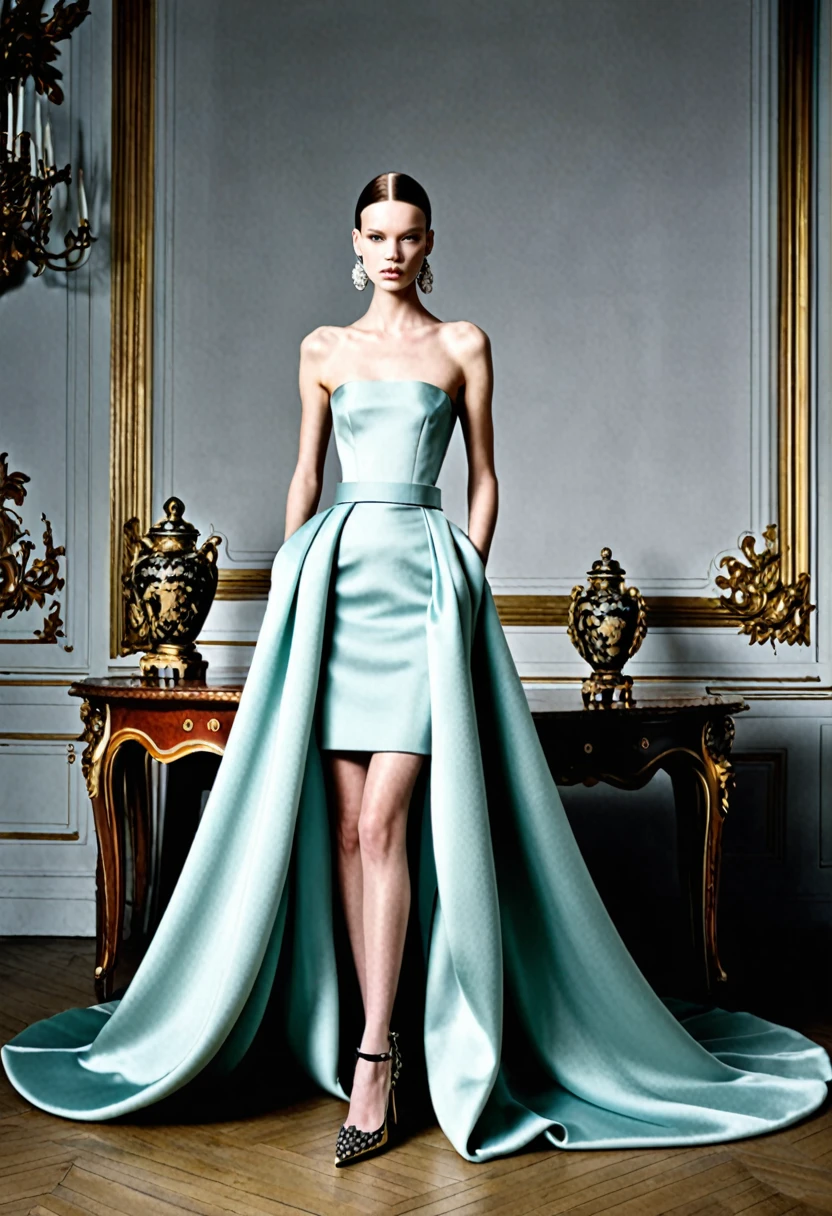 You can make a Powerpoint background to make a presentation on fashion design, but without models, It can be a table with fabric on top and on that table things that are classic from a haute couture designer., Related to Alexander McQueen