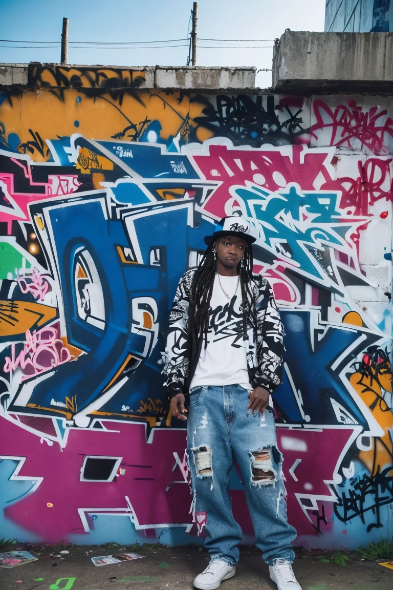 Full color drawing of Jamaica hip hop, hip hop, hip hop, hip hop, Baggy jeans, wrap (((Graffiti art) (Karen Griffiths))), With the sea in the background, Crazy Details, Intricate details, Hyper Details , Low contrast, Cinematic Soft Light, Exposure Blending, High resolution, front