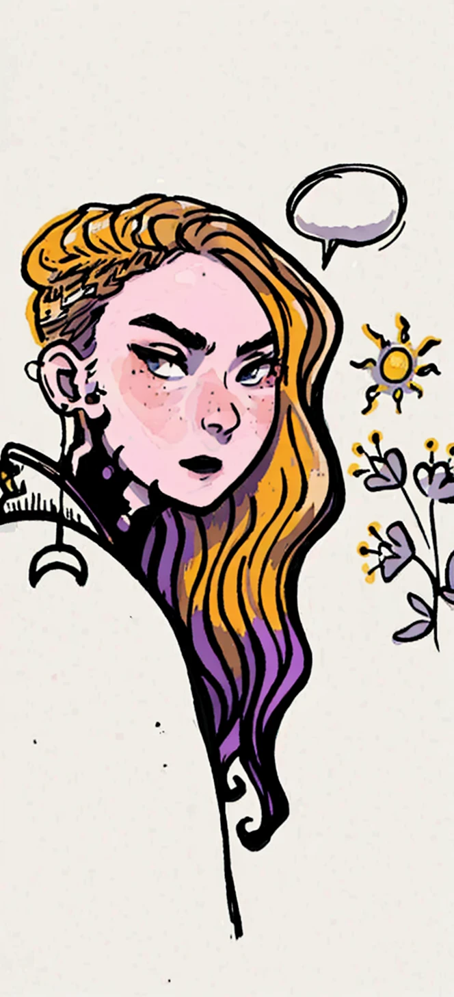 Hyper detailed gouache painting, Close-up, portrait, beautiful girl, outline, freckles, black background, light on face, dream, magical atmosphere, cinematic lighting, textured painting, hyper detailed