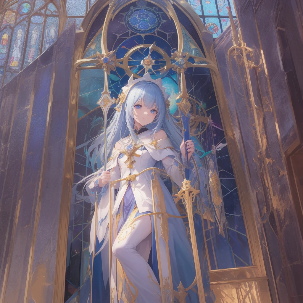 tarot
justice
axis、young woman、smile、Blue Hogow、Cathedral in the background((Stained glass))、Valentine&#39;s Chocolate、Surrounded by believers、Light tones、Gothic style、Decorative edging design。
,Add_Details:1, Add_Details:0, Add_Details:0.5