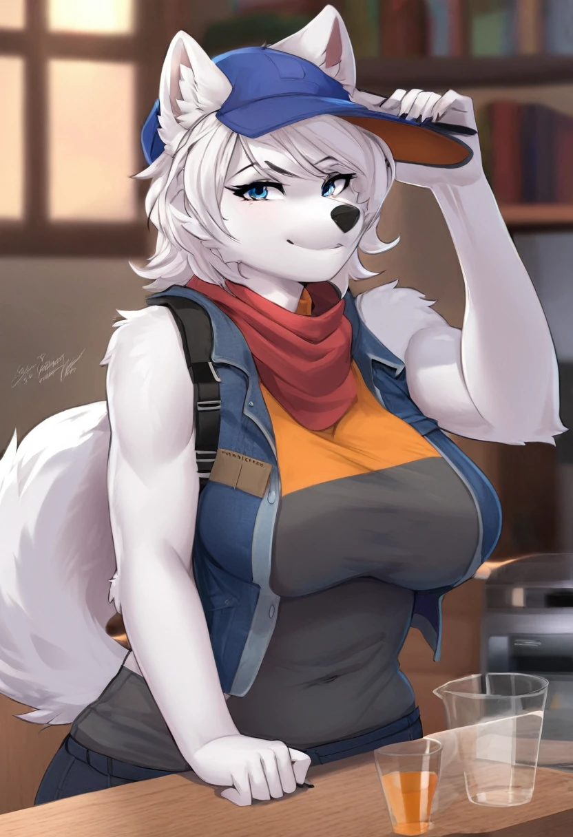 Arctic fox as a busty Tomboy