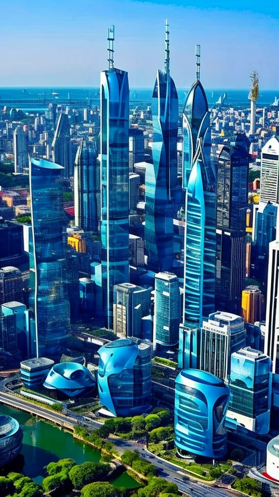 City with very futuristic buildings