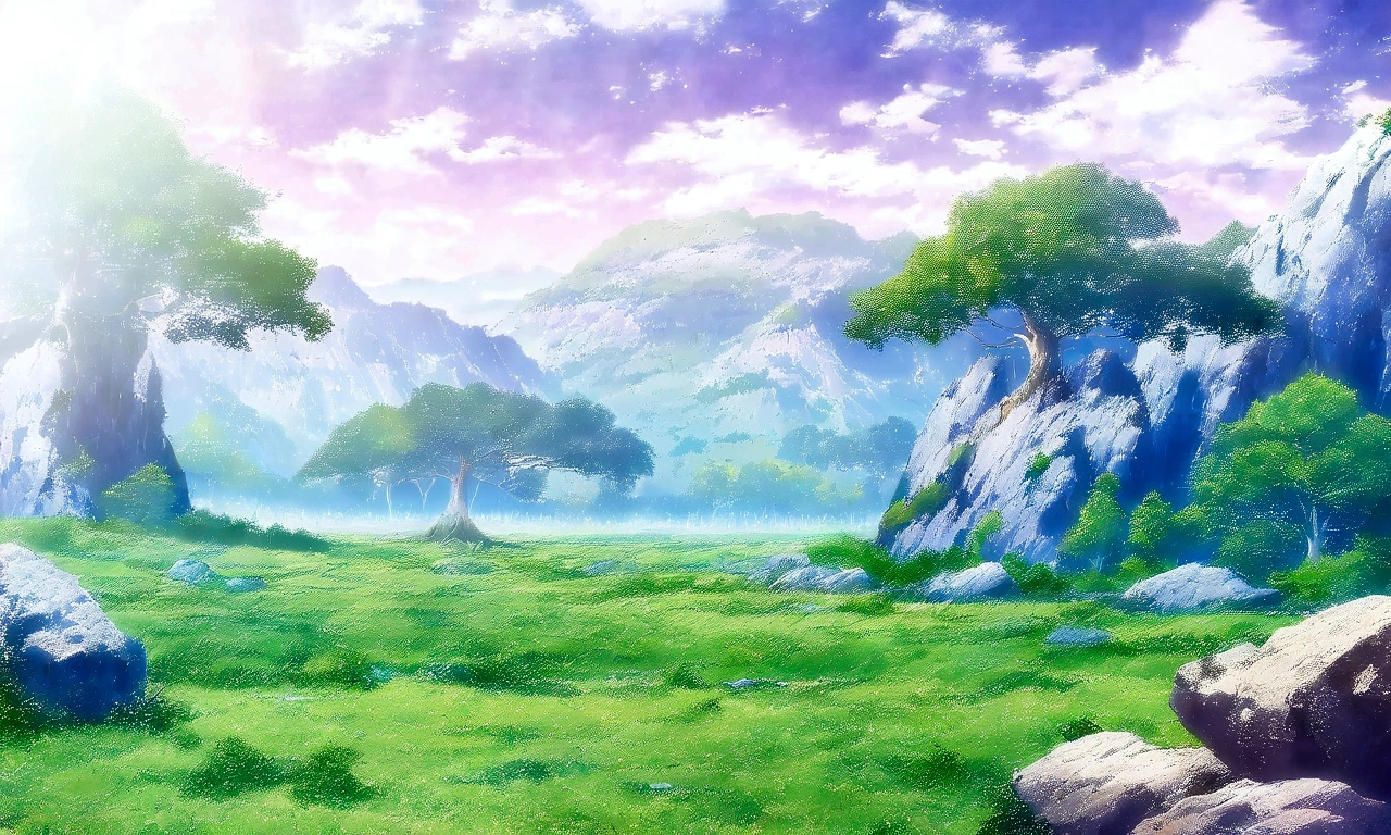 anime - style painting of a tree in a grassy field with rocks, anime countryside landscape, anime landscape, anime landscape wallpaper, anime background art, beautiful anime scenery, anime background, anime beautiful peace scene, anime scenery, anime movie background, anime nature, anime scenery concept art, colorful anime movie background, beautiful anime scene, anime scene, beautiful landscape background