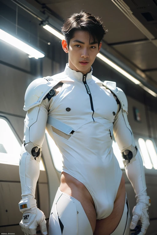 (masutepiece,High resolution,ultra - detailed:1.0),1(Boy,Robot Boy),Perfect male body,Look at the camera,Delicate eyes and delicate face,extremely details CG,Unity 8k wallpaper,intricate-detail,solo person,Detailed face, (Futuristic skin-perfect white bodysuit), Best Quality, hands visible, (White Gloves), Beautiful and delicate blue short hair:1.5 , full length shot(fls) , big thighs , big hips , insane details, hyper details , photorealistic , only male , handsome boy , fat buttock , puffy nipples , 16k resolution , ultra-high clarity , hyperrealism, uhd,. K-pop idol ,   whore , slutty whore , swollen nipples , defeat , grins ,thick thighs, thick booty. Fat buttocks , male , wide his , wide pelvis
