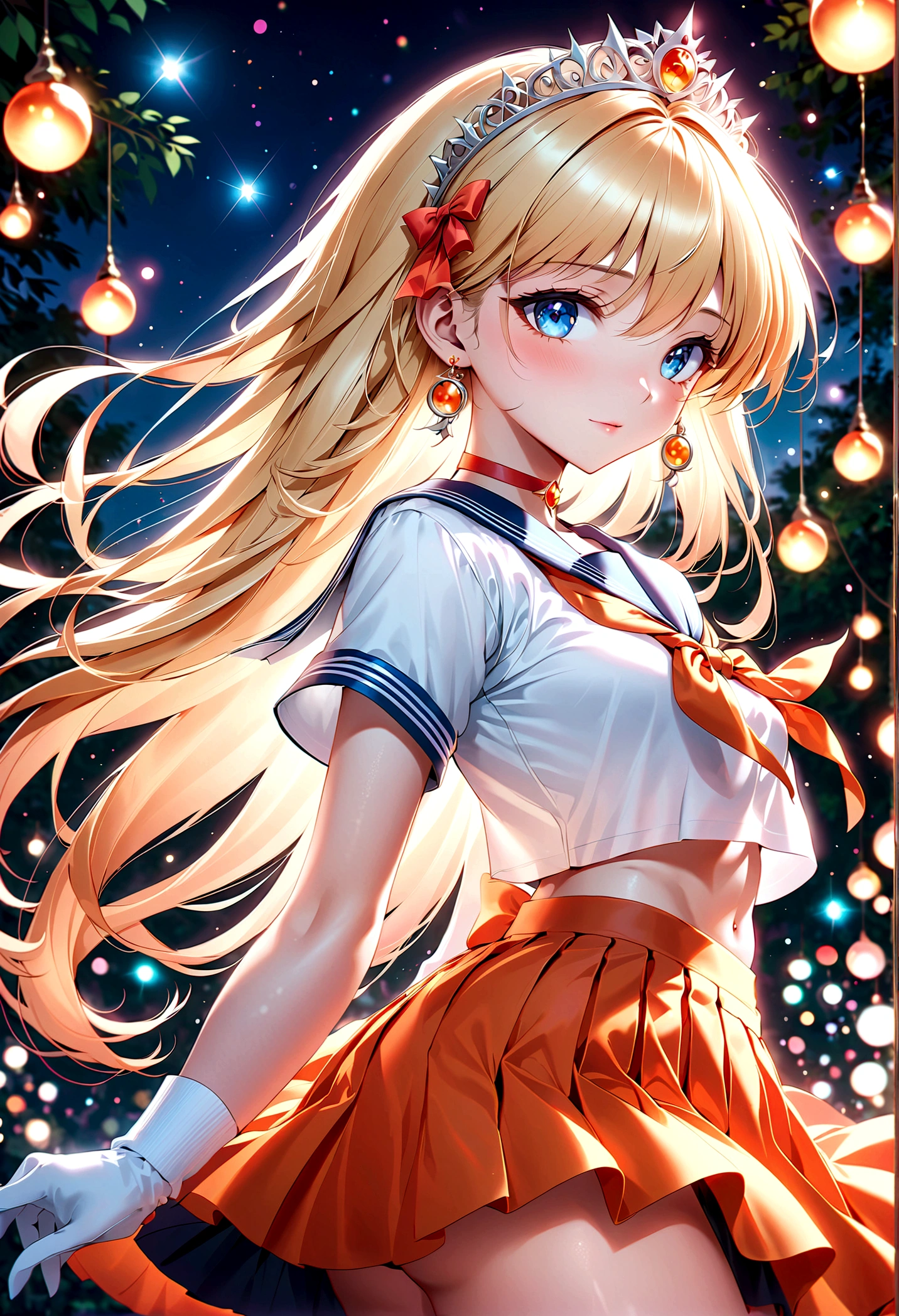 masterpiece, best quality, high resolution, high detail face, venus1, 1 girl, solo, sailor senshi uniform, sailor venus, aino minako, blonde hair, magical girl, blue eyes, orange skirt, elbow length gloves, tiara, pleated skirt, bow for hair, orange sailor necklace, mini skirt, choker, red bow, orange choker, white gloves, very long hair, jewelry, earrings, showing her perfect beautyful ass, ass with a small white thong, very sexy nice ass, ultra high res, cinematic angle, professional lighting, best quality, masterpiece, sidelighting, sharp, perfect focus, bokeh, photorealistic, (finely detailed beautiful eyes: 1.3), realistic, (3d face:1.1), (lustrous skin:1.5), (ultra high res intricate face details), (face skin pores:1.3), ultra high res cloth texture, 8k eye details, 8k pupils.