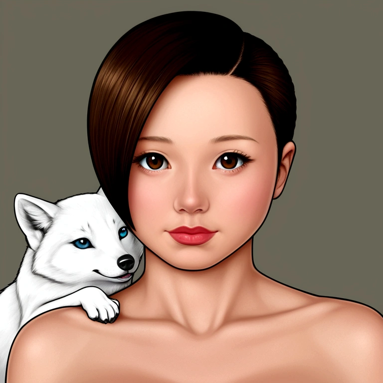 Arctic fox,female, voluptuous , demi-human,pale skin, short hair