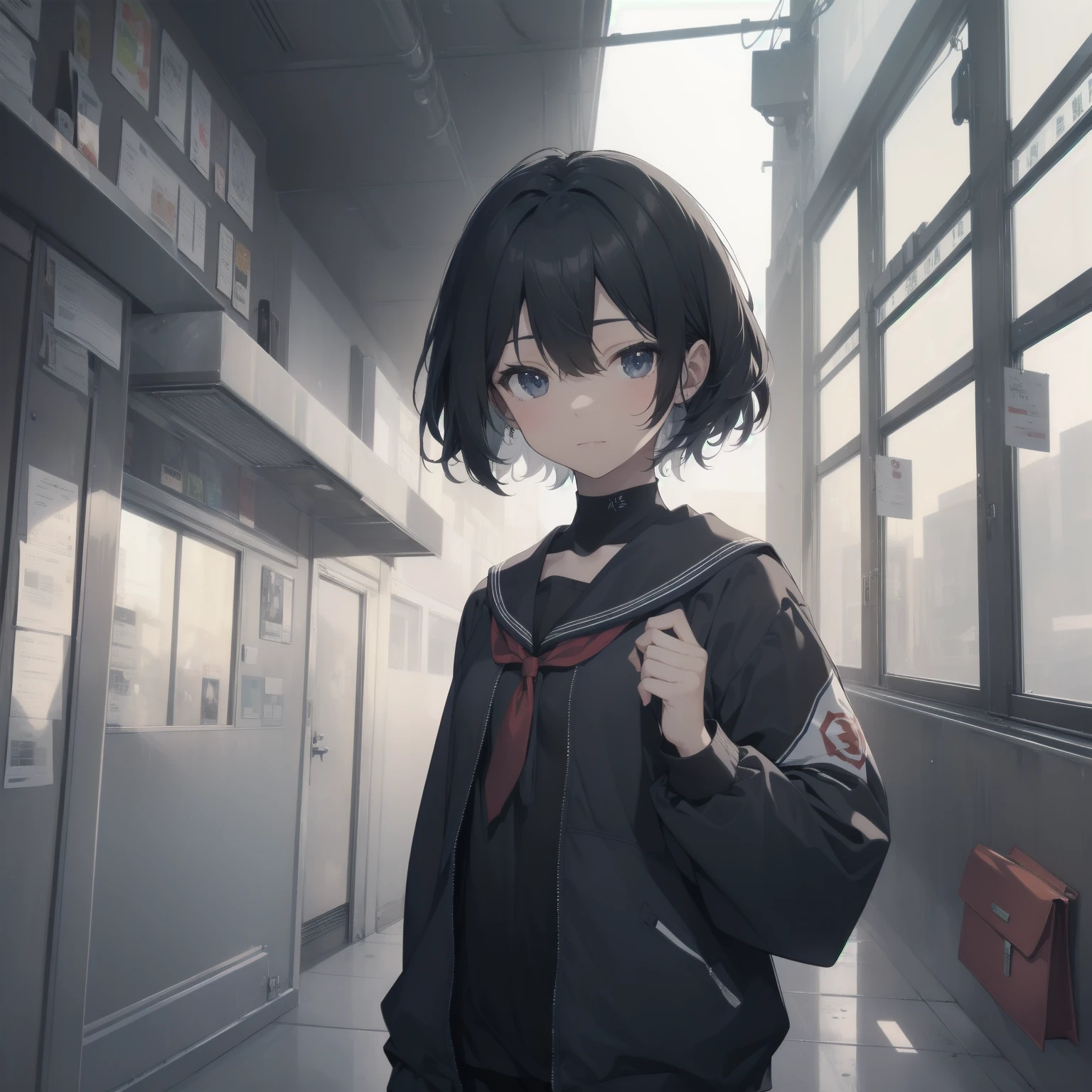 ultra-absurdres-Top quality by artist God, ultra-detailed, high resolution, anime moe artstyle, best anime 8k konachan wallpaper, pixiv contest winner, pool:2810, perfect anatomy,break, 1girl, (Please draw a girl walking sleepily to school alone. )break,(Solo,little female, 13-year-old:1.3),Full limbs, complete fingers,a junior high school student, (very short hair), short cut, flat chest, , small butt, small black eyes, beautiful detailed eyes, well-proportioned iris and pupils, expressive eyes, highres detailed hair, soft expression, salor school_uniform, sailor collar, serahuku, bow, pleated skirt,(Detailed Lighting), (Detailed background), in the School commute route. break,super detailed skin, Best cinematic lighting powered by famous artist, 8k,beauty illustration,photoshop_(medium),very aesthetic,break,((artist:saiguchi_otoufu )), artist:clamp ,artist:carnelian ,artist:kantoku ,
