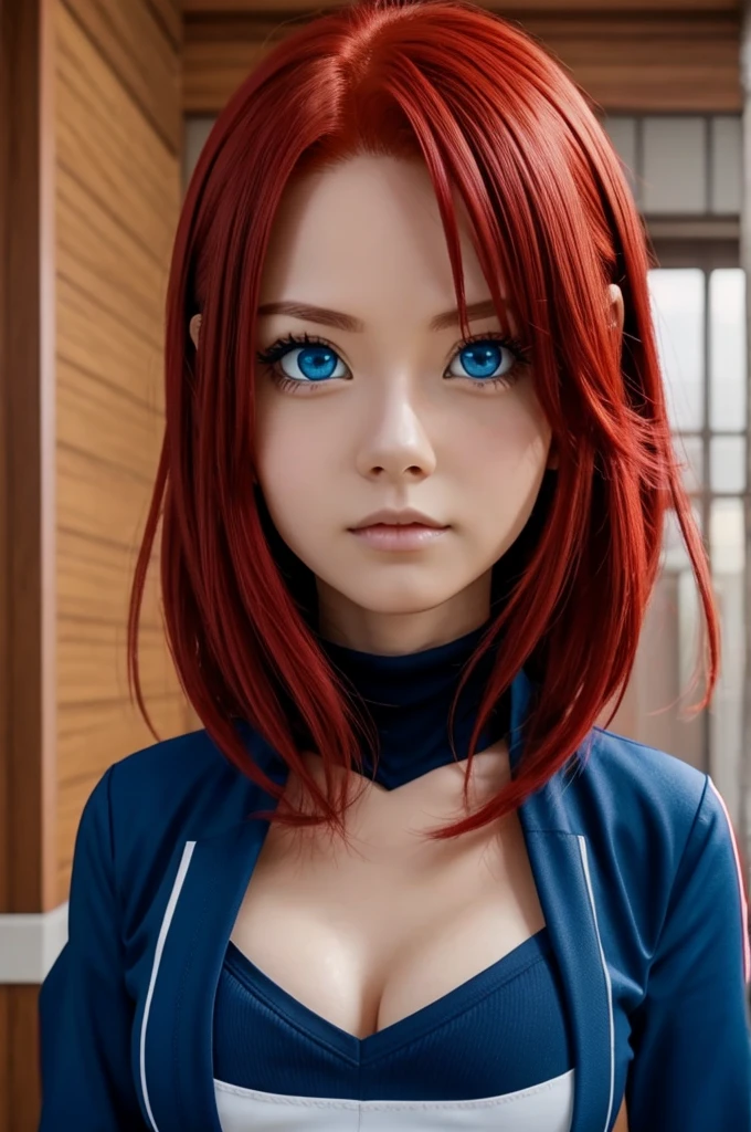 Screenshot of my ero academia straight red hair and long blue eyes 