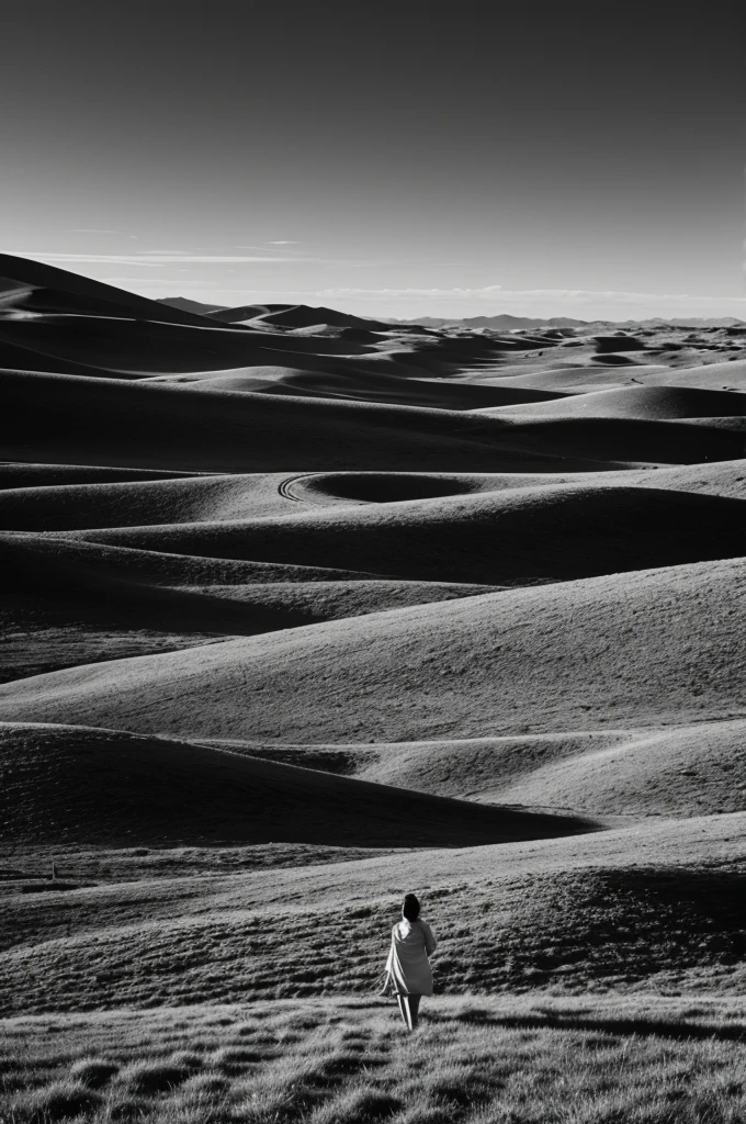 black and white, uncertainty, figure, landscape