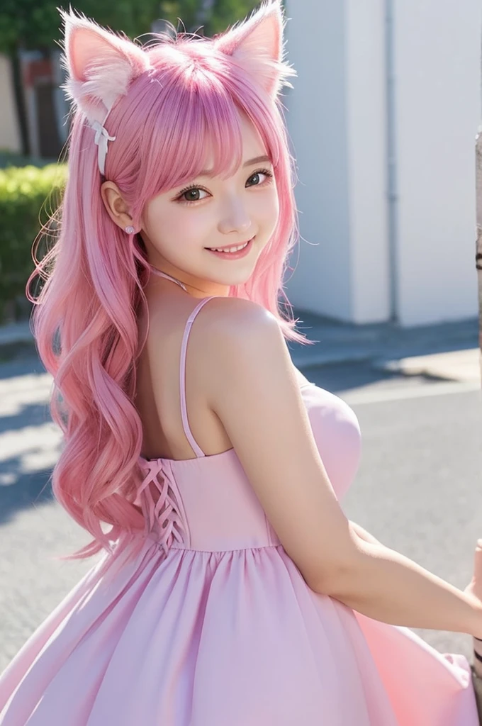 Cat ear、Pink Hair、smile、dress、Highest quality、masterpiece、Background is white