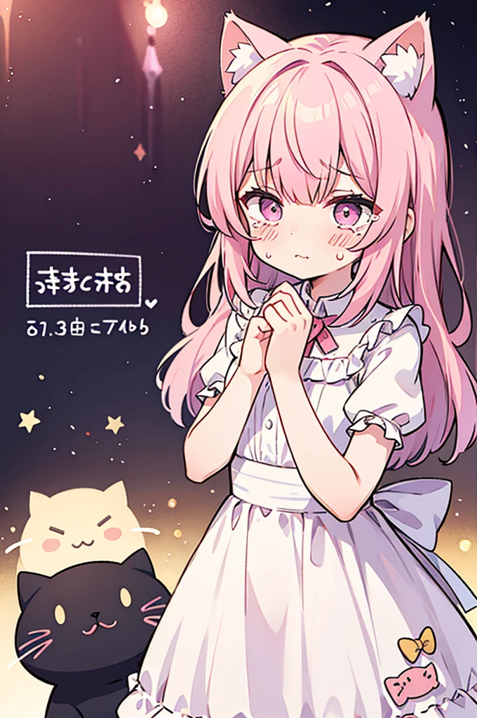 Cat ear、Pink Hair、Crying face、dress、Highest quality、masterpiece、Background is white