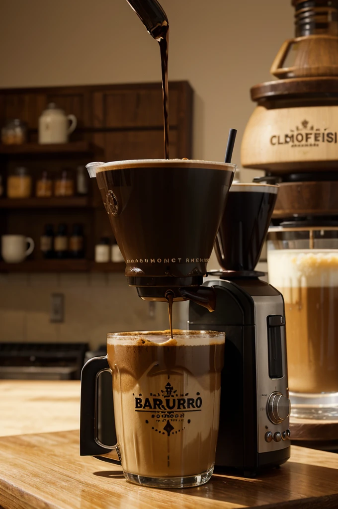 make me a coffee-themed drink logo. In between there is text that says "EL-Baroq", the background is light colored