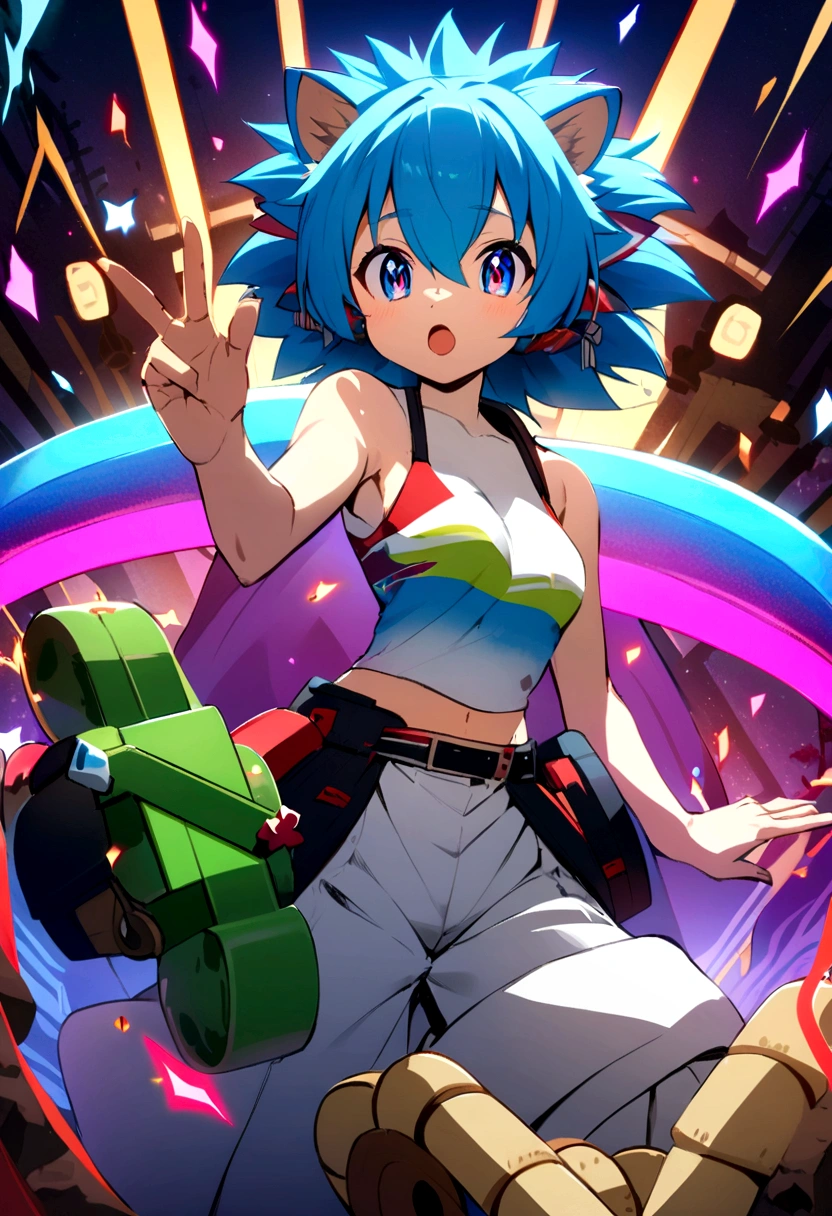 Japanese anime style hedgehog with a very creative game theme、Using an abdominal roller