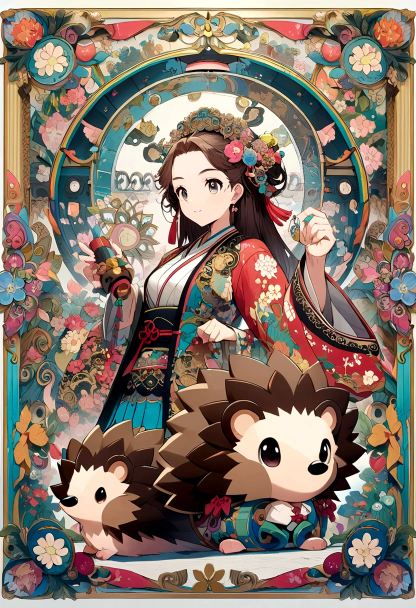 Japanese anime style hedgehog with a very creative game theme、Using an abdominal roller