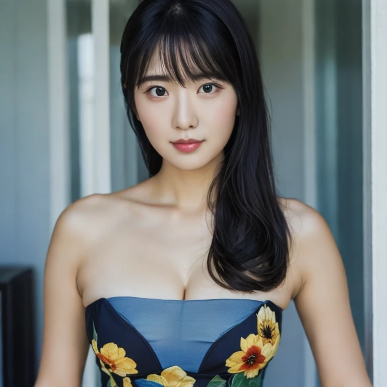 (best quality,masterpiece:1.2,realistic,photorealistic:1.37), (perfect body), beauty detailed face, beautiful black hair, perfect nose,