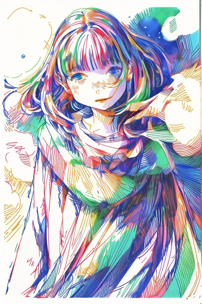 (masterpiece, best quality), 1girl,   watercolor, lineart, rough sketch, RGB, chromatic aberration