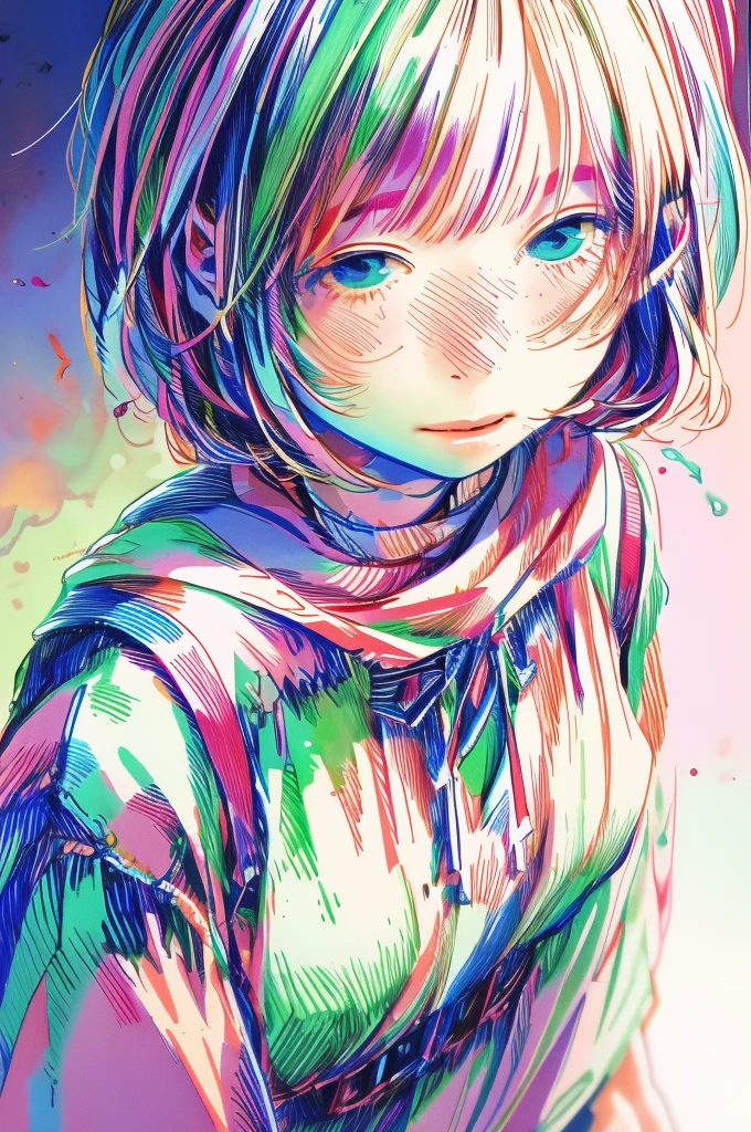 (masterpiece, best quality), 1girl,   watercolor, lineart, rough sketch, RGB, chromatic aberration