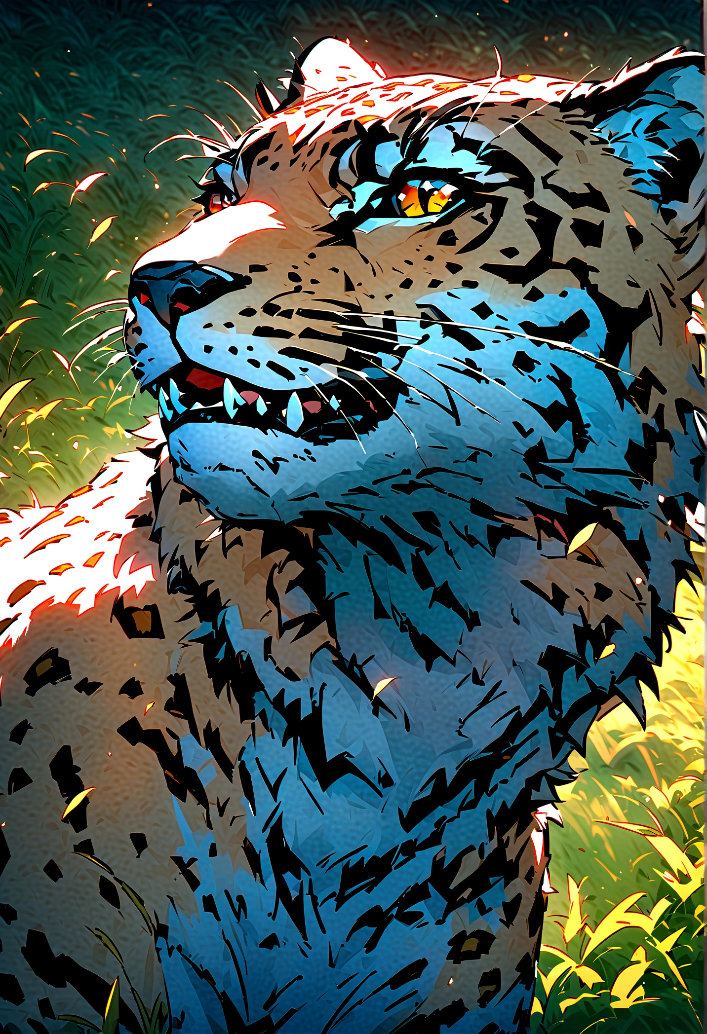 quality\(8k,wallpaper of extremely detailed CG unit, masterpiece,hight resolution,top-quality,top-quality real texture skin,hyper realisitic,increase the resolution,RAW photos,best qualtiy,highly detailed,the wallpaper,cinematic lighting,ray trace,golden ratio\), BREAK ,cheetah\(very fine fur, detailed and beautiful fur,eyes closed, very beautiful, sharp claws, sharp tusks, yawning with big mouth open, very relaxing\), close-up of cheetah,,background\((beautiful Savannah grasslands:1.5)\)