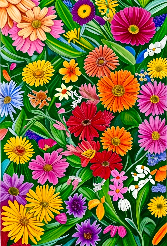 Detailed representations of different plants and flowers.