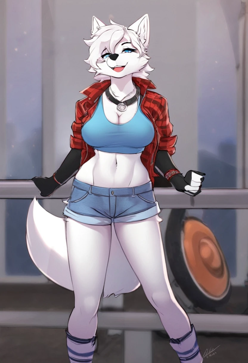 Arctic fox as a busty Tomboy 