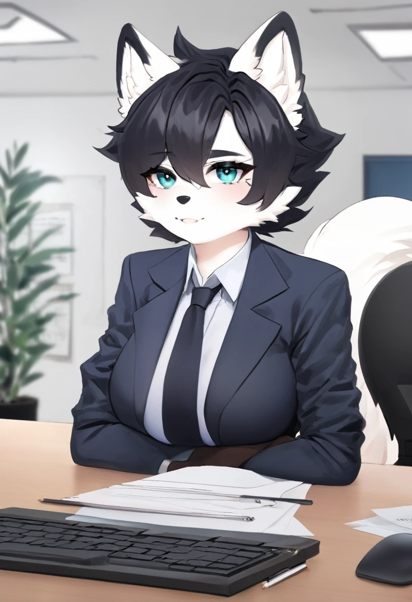 Arctic fox as a big titty cute office Tomboy 