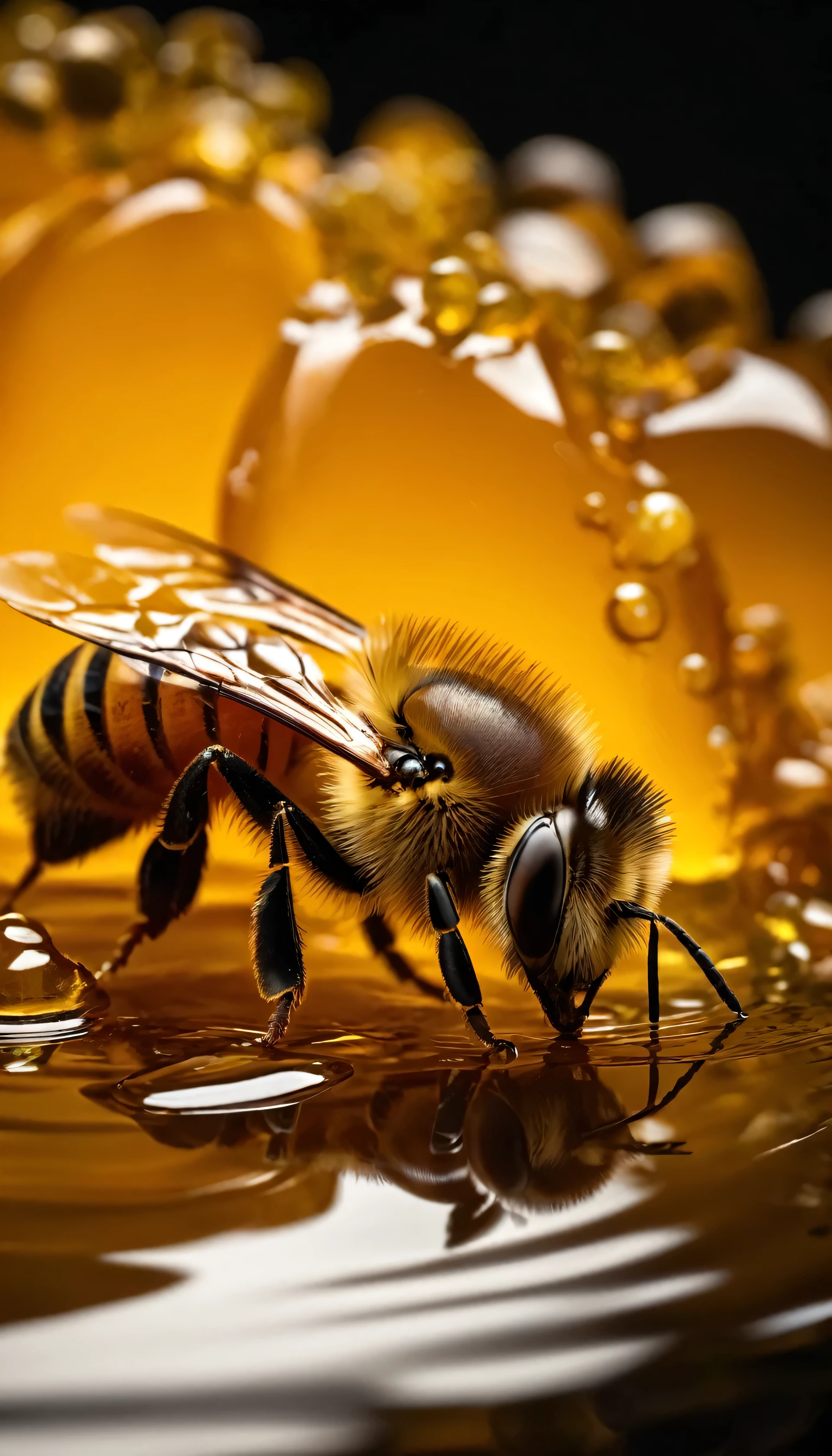 ((extremely close shooting)) (macro session), pure power of honey, presenting the texture and color of delicious honey. (macro, abstrato, organic shapes) break, realisitic, ((photorealisitic)), extremely detailded, glass reflection, dark shadows, hard light hard shadows, Shallow depth of field,highly detailded, high budget Hollywood movie, , ((tenebrosa )) , detailded, non-material focus