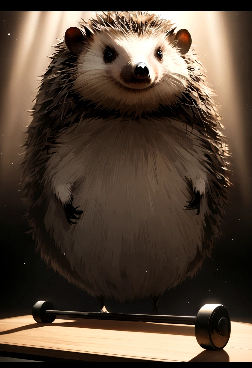 quality\(8K,非常に精細なCGユニットのwallpaper, masterpiece,High resolution,top-quality,top-quality real texture skin,Surreal,Increase the resolution,RAW Photos,最高quality,Very detailed,wallpaper,Cinema Lighting,Ray-tracing,Golden Ratio\), break ,Hedgehog\(very fine fur, Fine and beautiful fur, so beautiful, Using an abdominal roller, ), close-up of Hedgehog,,background\(Sports club:1.5)\)