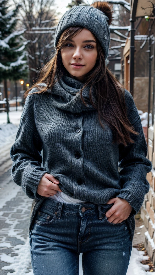 Sun ray, A woman dressed in winter clothes and jeans.