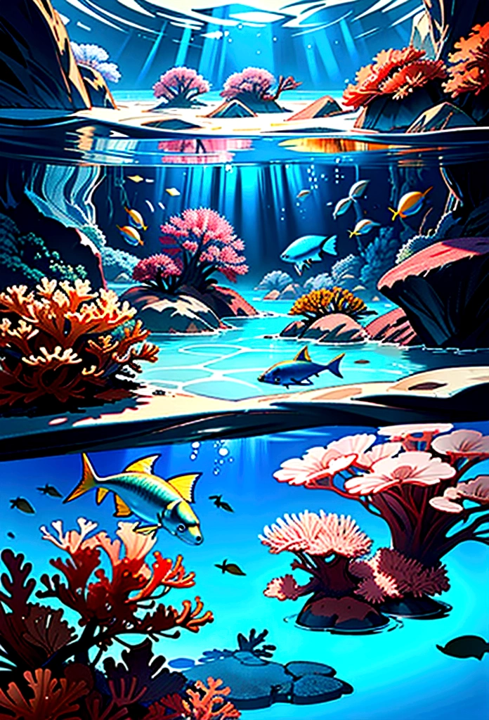 Marine life and underwater landscapes. Coral reefs, colorful fish, began.