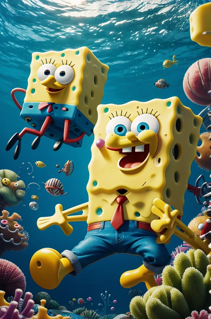 spongebob fighting with deapool