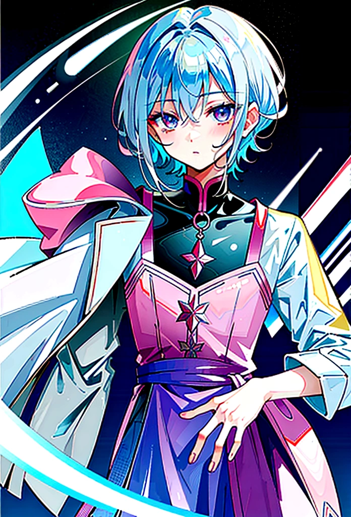 Male boy transparent light blue hair with pink eyes) (