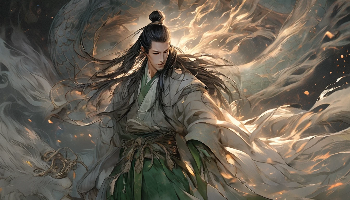 Line art drawing comic a perfect handsome male, Clear Face, Hanfu, Long Hair, Top Knot, Upper Body, Fine grain, Detailed face,Perfect hand-crafted detail,
cast (unfathomable,Bamboo Flooring,Dragon Fire Glass Panel Brownian Motion,Diagonal lines,Zenith angle,Dust storm,Superfluid,ball,oval ,Flowing magic:1.0)| Wizard, (Vibrant,Illuminate,Enthusiast,cycle,Emerald green,Chrome Yellow Arcanum,Dazzling,shine ,liquid crystal,Space dust,Teleport,The Magic of Dashed Lines:1.0) Purification spell, Trace the symbol on the parchment with a quill, Precisely craft a spell, Astral Sparkle, Simple Positive XLv1, Ultra-high resolution, wallpaper, 8K,Richly textured details, Elevation, A magnificent composition, . graphic illustration, Comic art, graphic novel art, Vibrant, Very detailed . Professional, Sophisticated, Modern, Minimalist, graphic, Line art, vector graphics