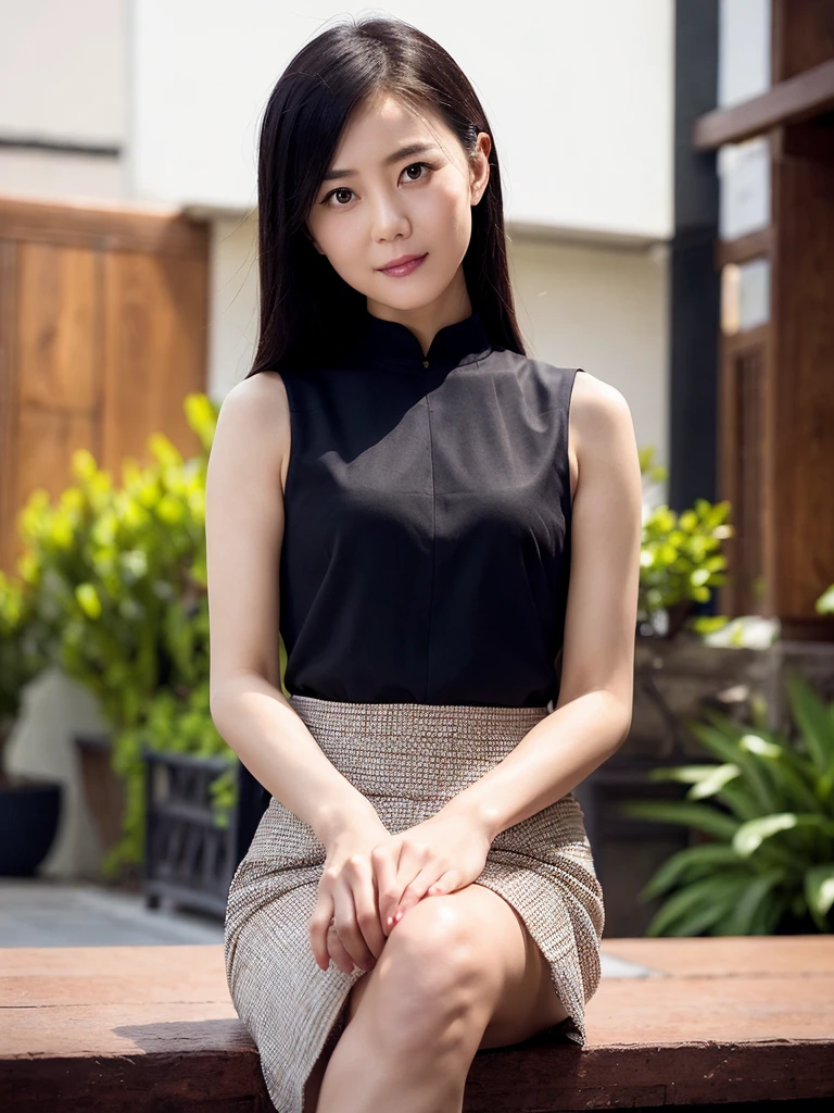 1girl, beautiful Chinese woman, wearing casual dress, gaoyuanyuan face, gaoyuanyuan body, good hands, perfect hands, photorealistic, realistic, masterpiece, best quality, highres, ultra detailed, 8k, intricate details, cinematic lighting, warm color tones, natural setting, detailed facial features, elegant posture, serene expression