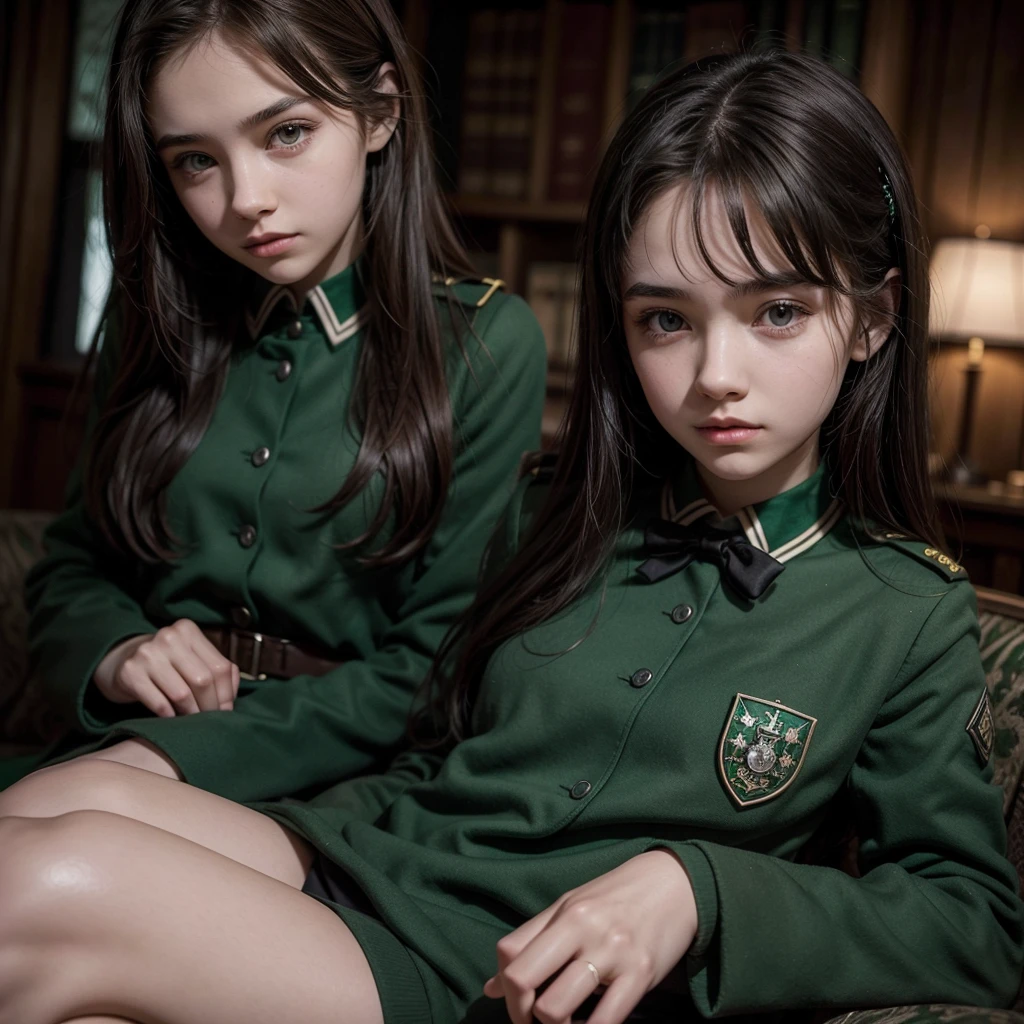 16 year old girl, very beautiful, in the Howards uniform with the Slytherin emblem, I would be