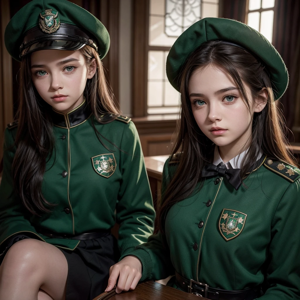 16 year old girl, very beautiful, in the Howards uniform with the Slytherin emblem, I would be