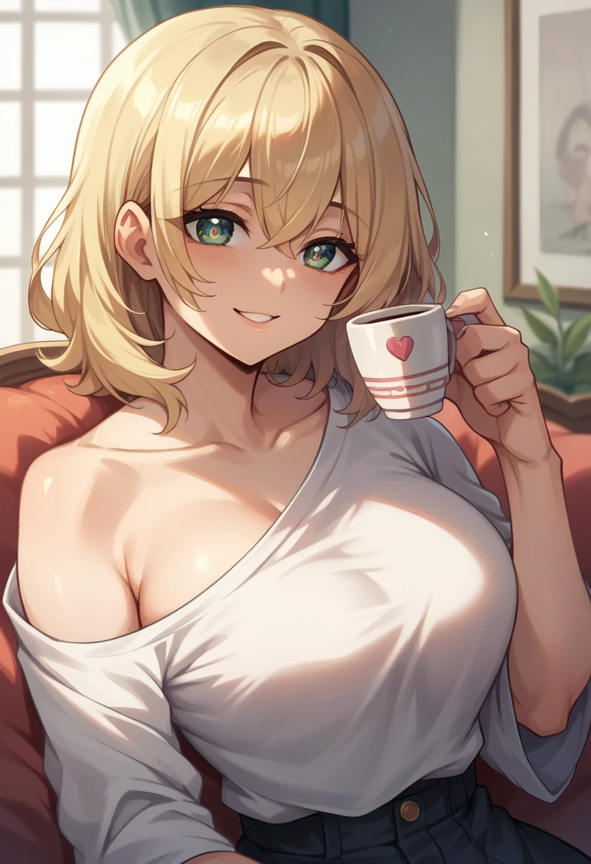masutepiece, Best Quality, Illustration, Ultra-detailed, finely detail, hight resolution, 8K Wallpaper, Perfect dynamic composition, Beautiful detailed eyes,off shoulder clothes,,Medium Hair, C Cup Breast Natural Color Lip, Bold sexy poses,Smile,Harajuku、20 years girl、Cute、Sexy shot looking at camera,On the bed