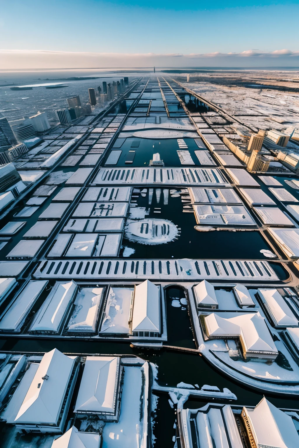 ((Best Quality)), ((Masterpiece)), (detailed), an ice city seen from above
