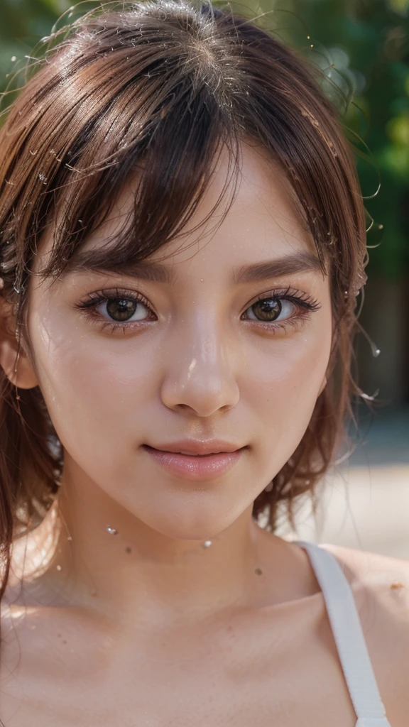 (8K, CRU photo, photorrealistic:1.25) ,( Lip gloss, eyelash, bright face, shining skin, best qualityer, ultra high resolution, Depth of field, Chromatic aberration, Caustics, Ample Lighting, natural shading,kpop idol) looking at the viewer with a serene, goddess-like happiness,