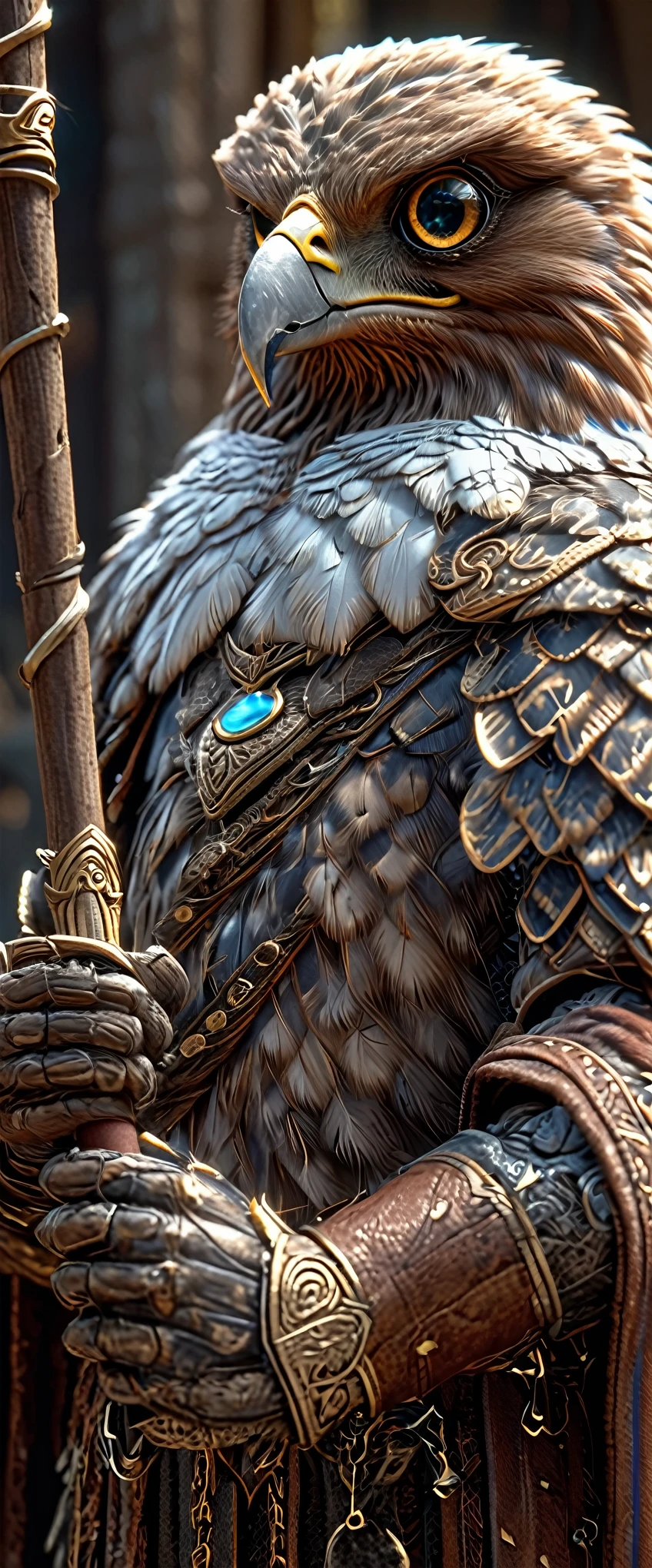 A close-up shot of a hawk, Hawk Wizard,whole body, magic circle,Carrying a walking stick, wizard dressを着ている, Dungeon Background, High resolution, masterpiece, Highest quality, Super detailed, Super detailed, Ultra-realistic,
Hong Kong Style, 3D Fluffy, Cute and adorable close-ups, Cute big round reflective eyes, Long fuzzy fur, Pixar Rendering, unreal engine Cinematic smooth, Exquisite detail, Cinematic