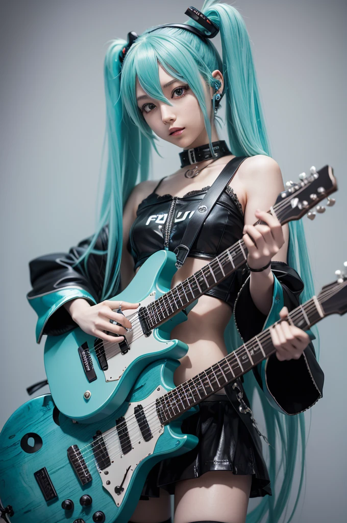 Hatsune miku metal version holding a bone guitar