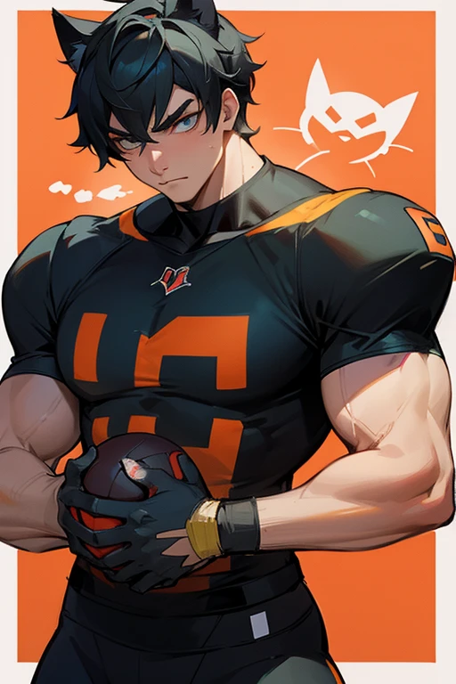 Cat Noir from Miraculous Ladybug brainwashed into a big muscular football jock bro in a football uniform.