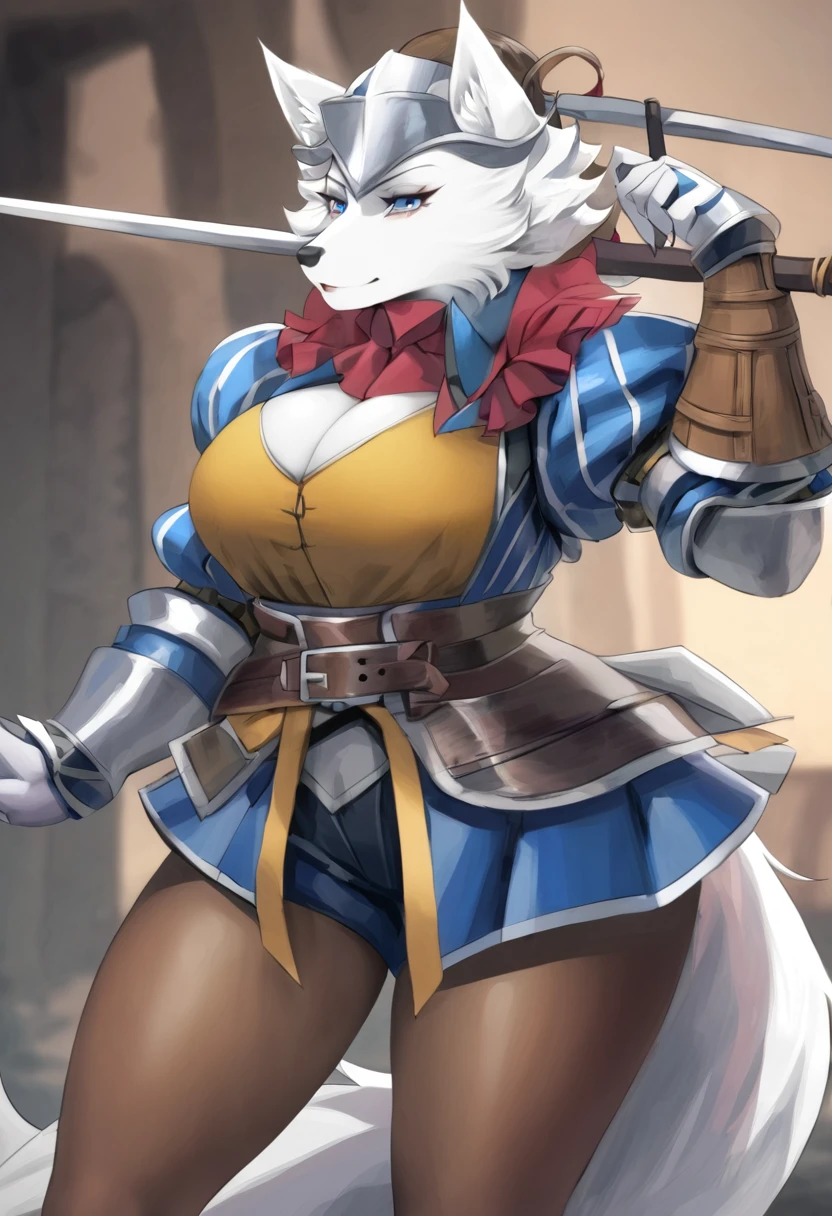Arctic fox as a mature busty Tomboy Landsknecht  