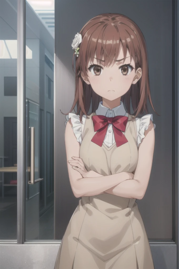 (((Pixel Perfect, Perfect in every detail))), alone, One girl, Mikoto rose., tokiwadai , bow, View your viewers, Arms crossed, Mouth closed, Upper Body