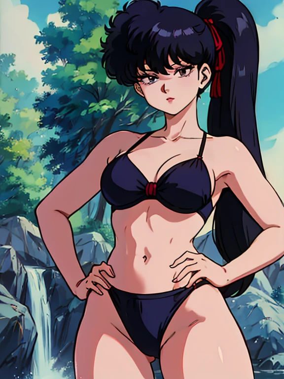 KodachiKunou, A gentle face、Swimwear、Side Tail、8K,high resolution、Hands on hips、