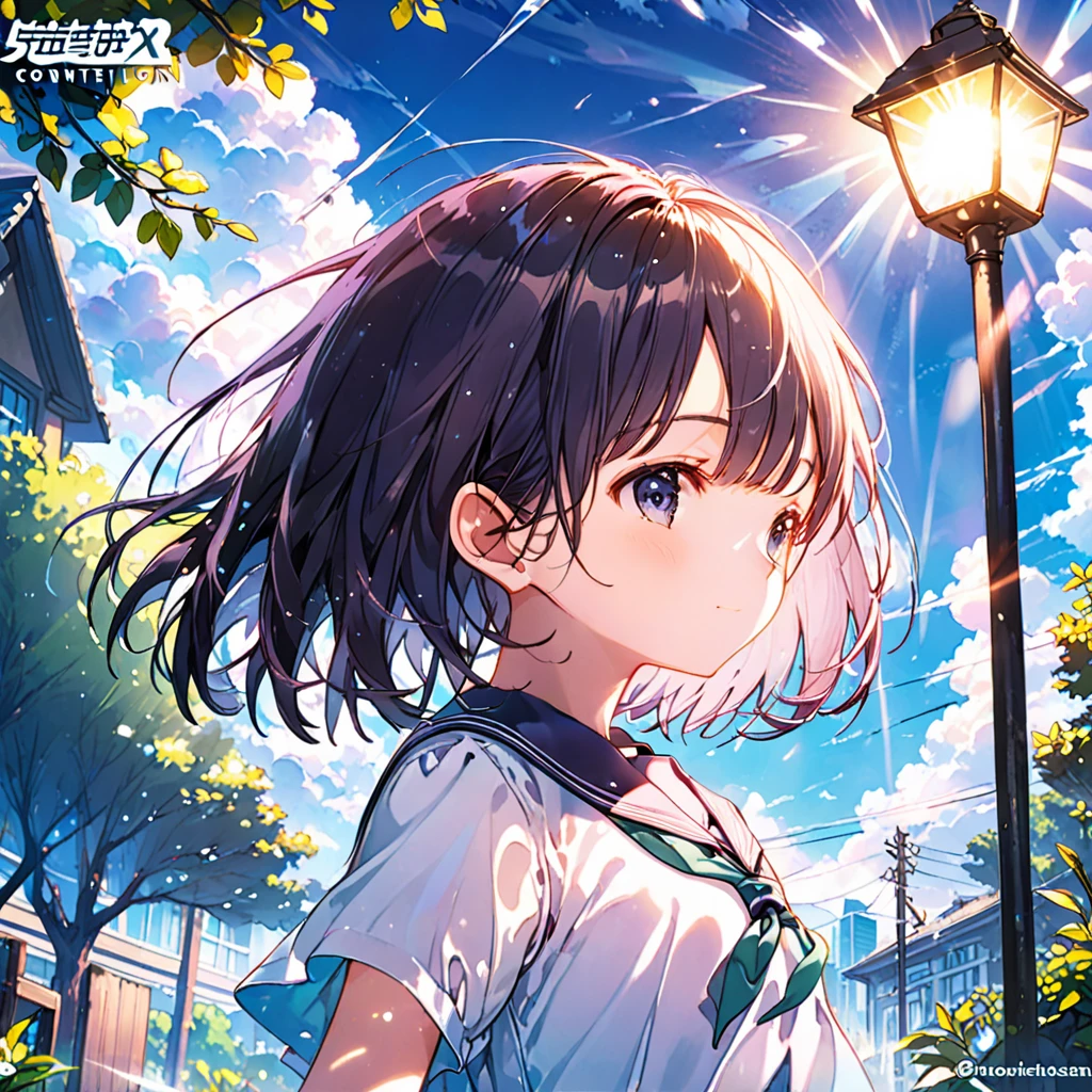 best quality, masterpiece, official art, absurdres, highres, ultra-detailed,waifu2x,Collection: Slice of Life,break,1girl, school girl, short hair, small breasts, sleepily, outdoors, wind, break,(clear line illustration:1.2),very high resolution, very aesthetic, super detailed skin, Best sexual lighting powered by famous artist, 8k,cute picture,beauty illustration,photoshop_(medium),,(Detailed Lighting),best anime 8k konachan wallpaper, pixiv contest winner,