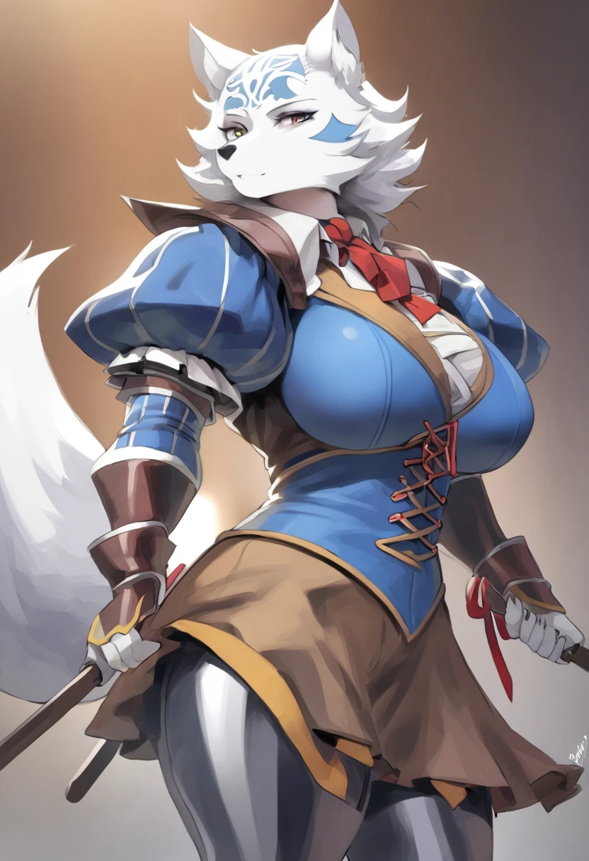 Arctic fox as a mature busty Tomboy Landsknecht