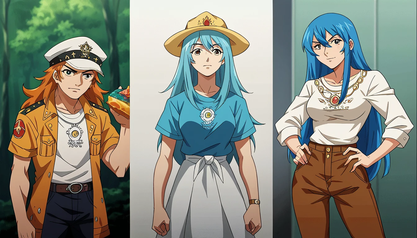 three different images of a woman with blue hair and a hat, extremely detailed germ of art, style germ of art, cushart krenz art key women, conceptual art | germ of art, style of germ of art, germ of art style, germ of art on artstation pixiv, fanart best art station, germ of art. animated illustration