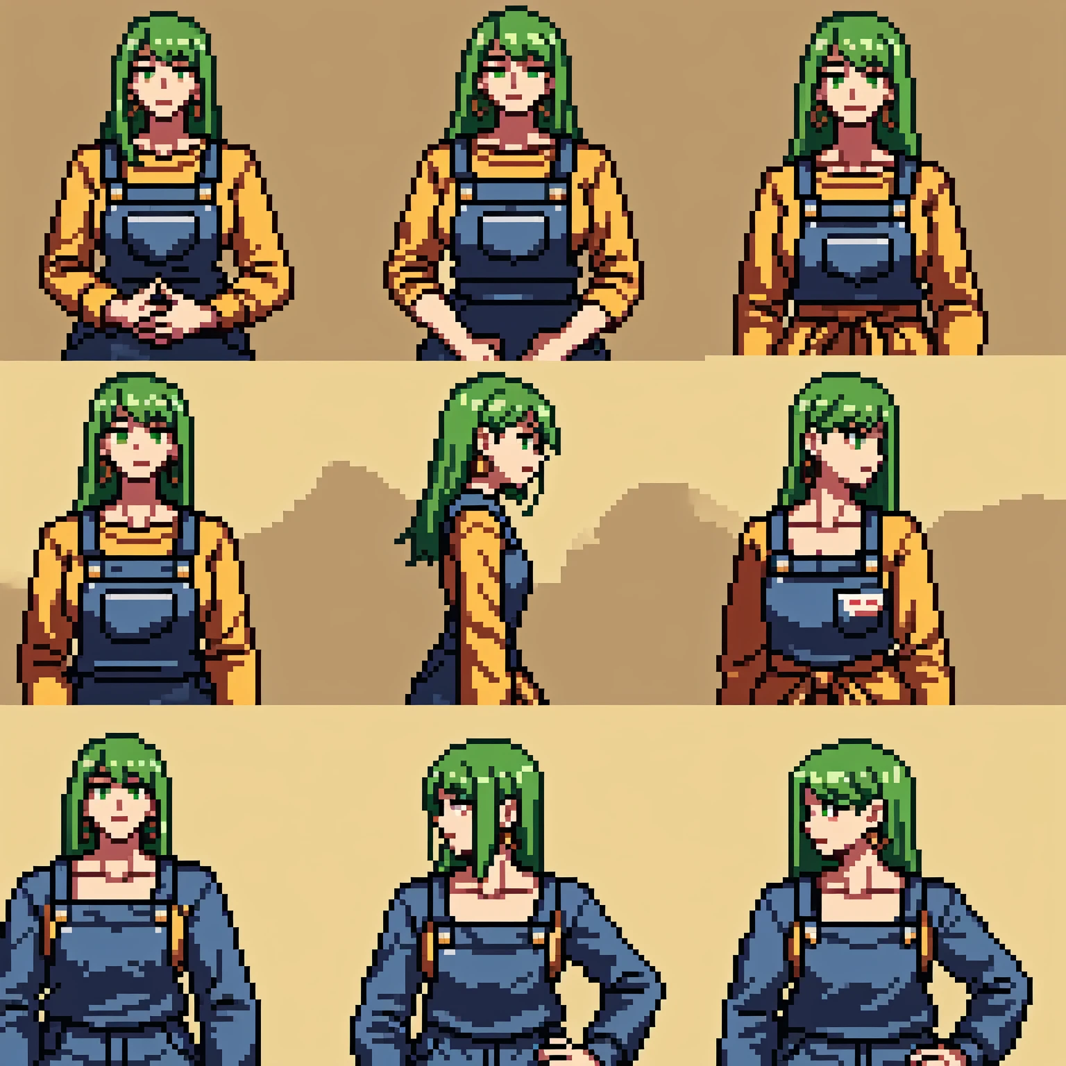masterpiece, best quality,1girl, ((young girl)), ((large round magical green eyes)), shiny skin, (thin waist), (long curlly green hair), ((curvy)), ((wide hips)), ((hoop earrings)), ((small size)) , ((( yellow overalls))), hot, soft natural lighting, reflections, bright illuminations, deep dark black skin, ((yellow outfit))